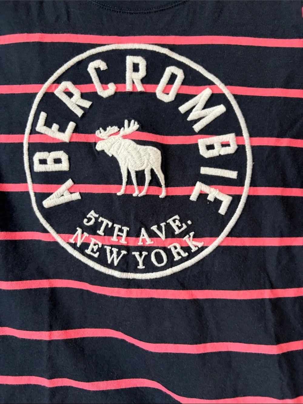 abercrombie kids Navy & Pink Striped Logo Long Sleeve Tee new condition